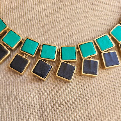 Handcrafted terracotta earrings matching Zyra square necklace2