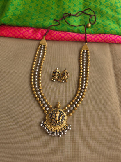 Triple layer terracotta temple jewellery necklace