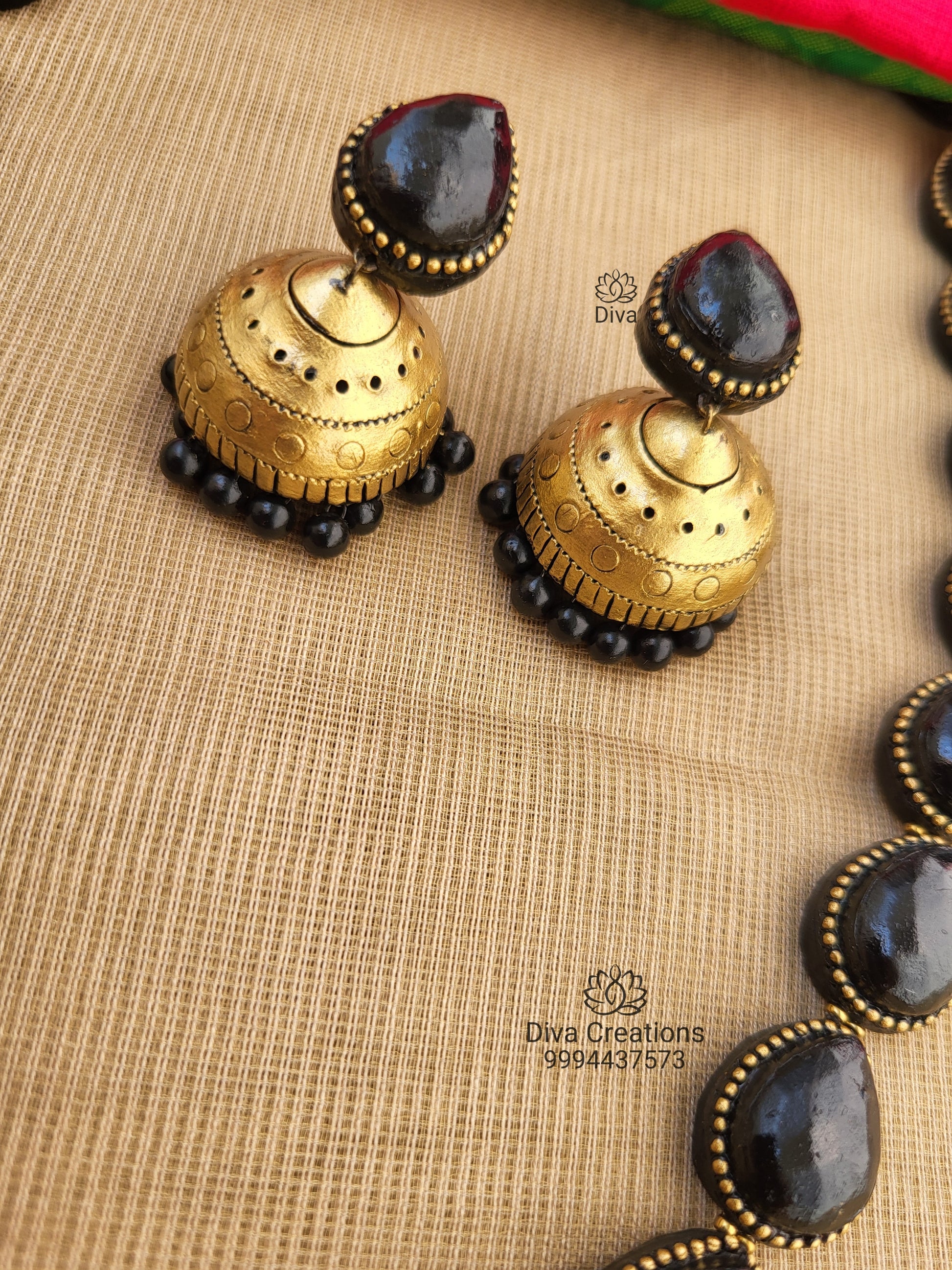 Black Droplet Lakshmi Terracotta Jewellery