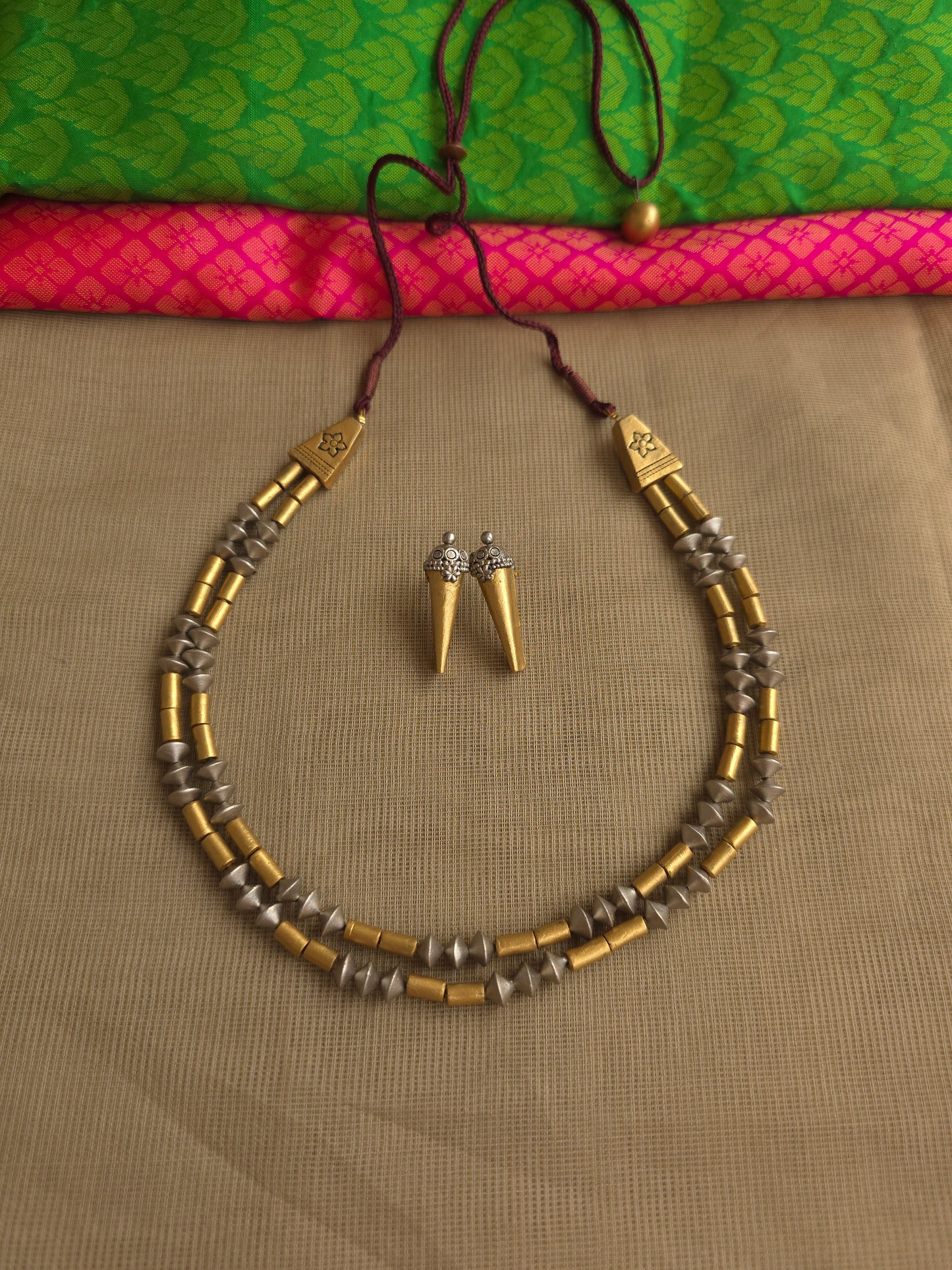 Contemporary dual tone terracotta jewellery with matching earrings