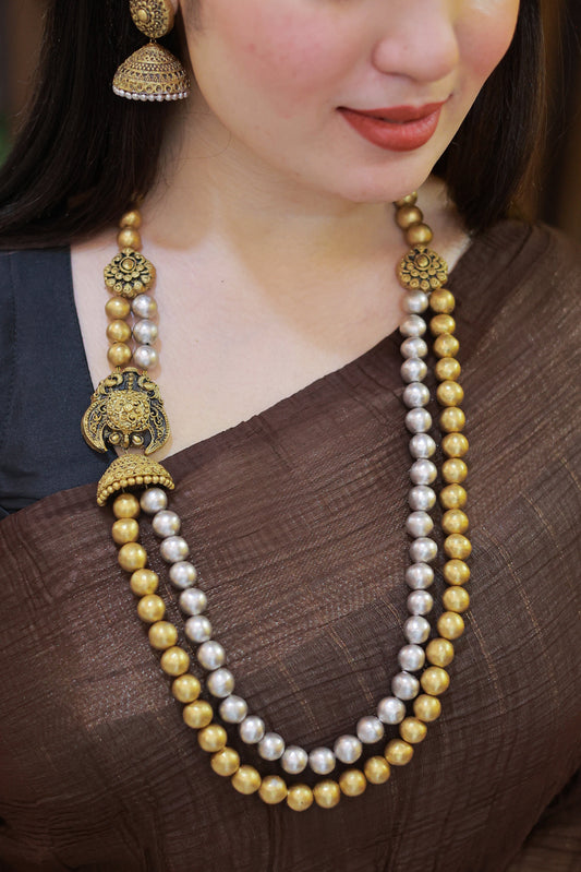 Dual Tone Double layer Mugappu Terracotta Jewellery