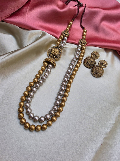 Dual Tone Double layer Mugappu Terracotta Jewellery