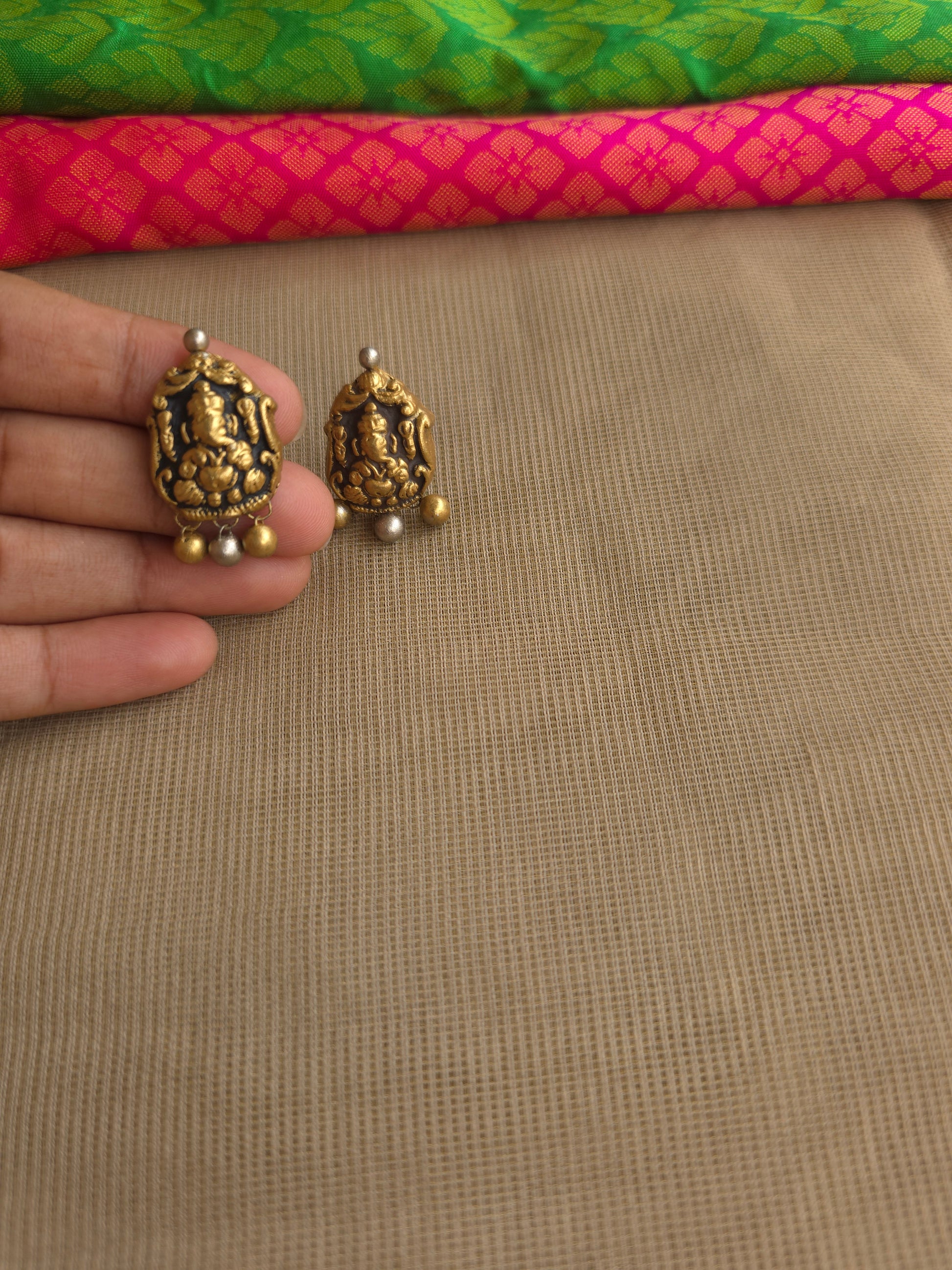 Eco friendly terracotta Ganesha earring design