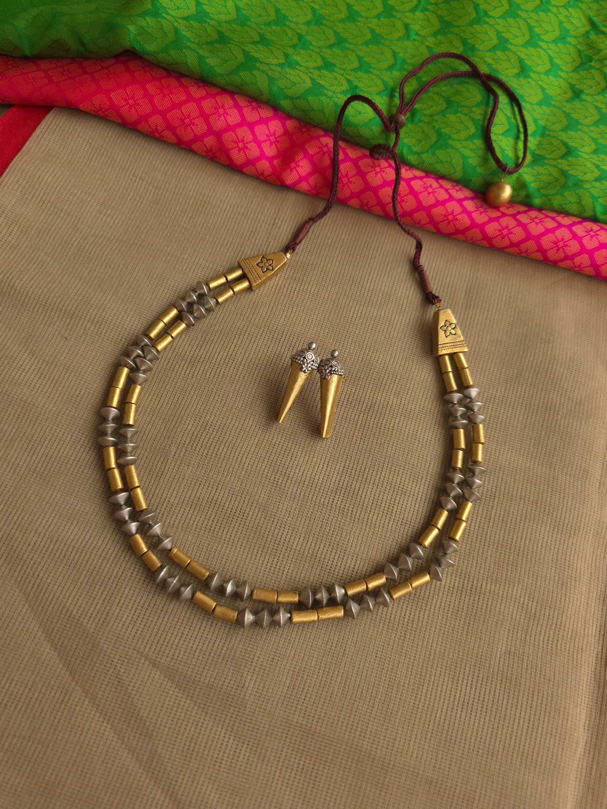Eco friendly handmade terracotta necklace and earrings set