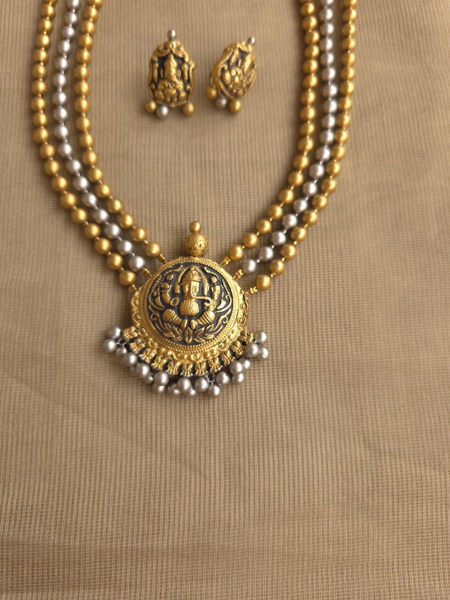 Traditional terracotta necklace with Ganesha motif