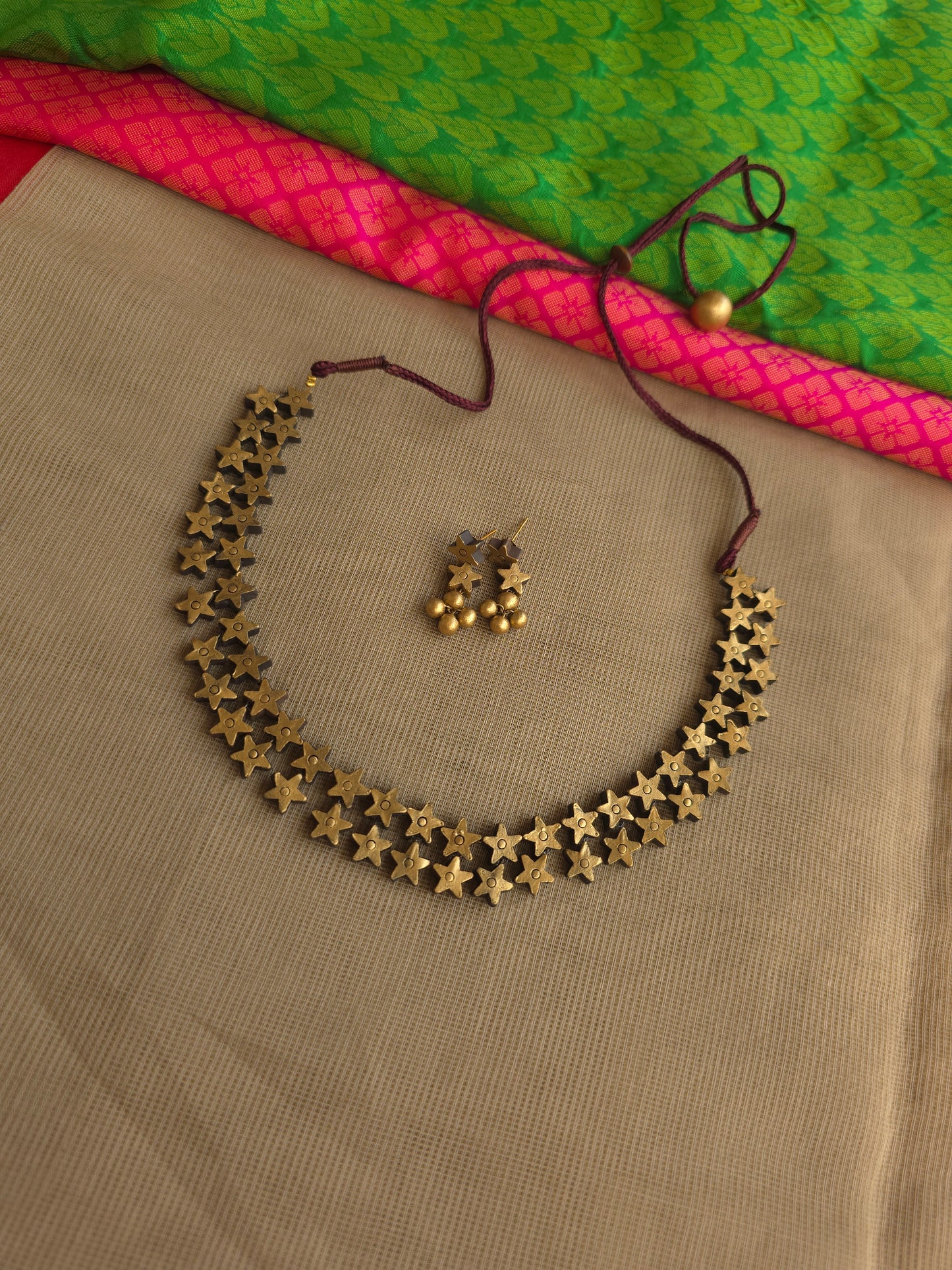 Handmade golden terracotta jewellery antique gold finish