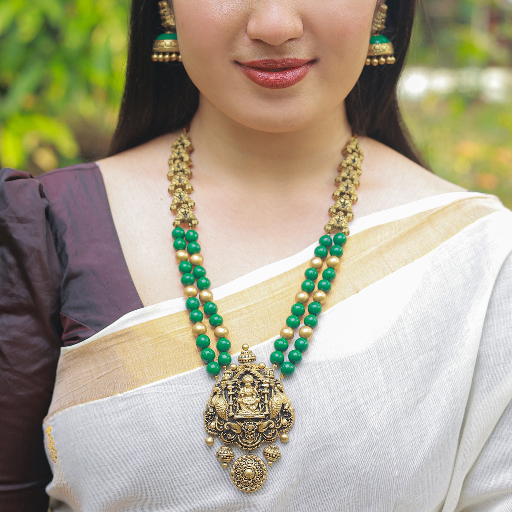 Green 2 Row Lakshmi Terracotta Jewellery