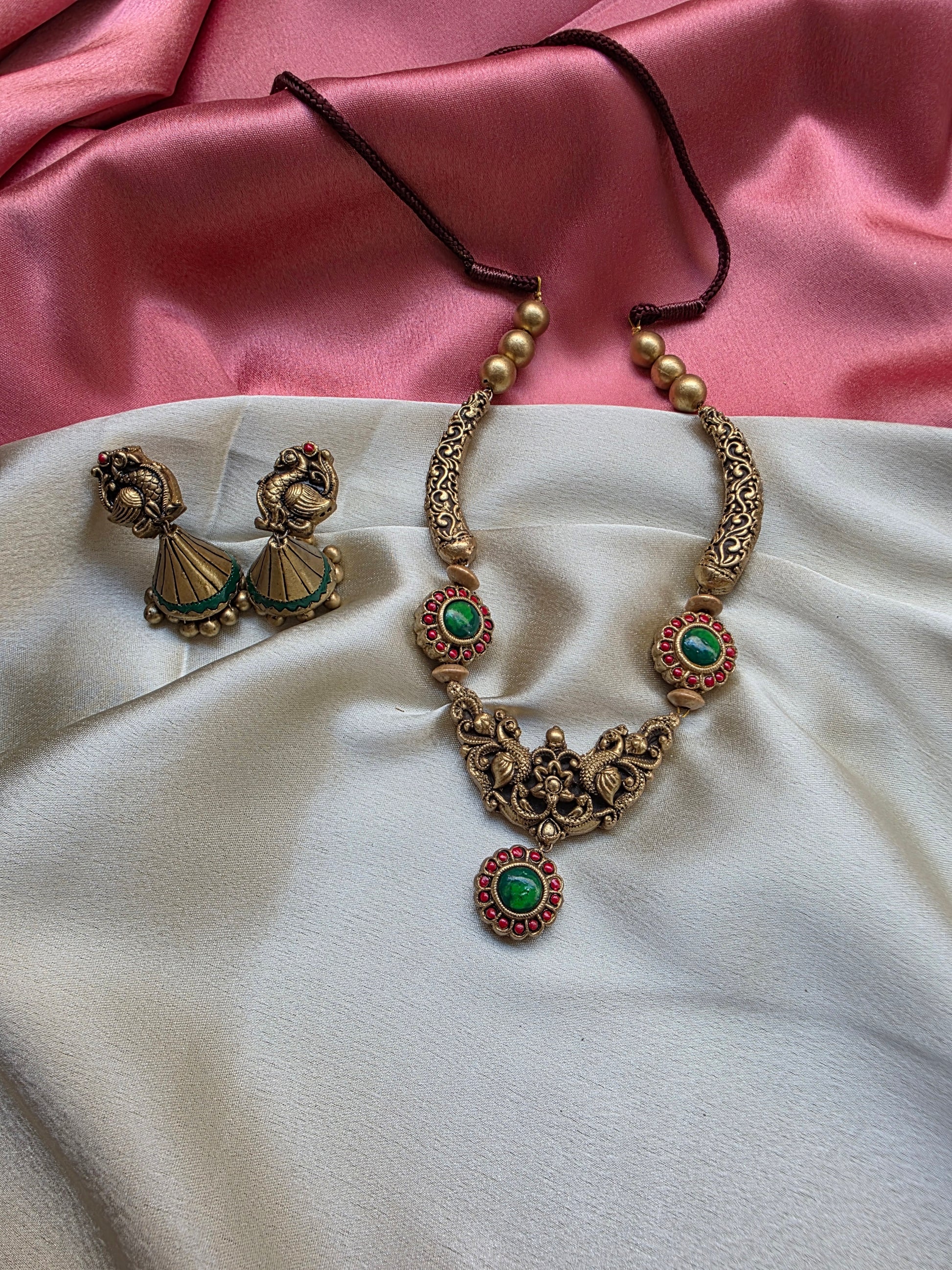 Green Mayura Vardhini Terracotta Jewellery