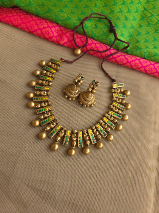 Handcrafted terracotta peacock necklace festive jewellery