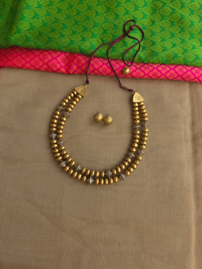 Double row terracotta necklace dual tone jewellery