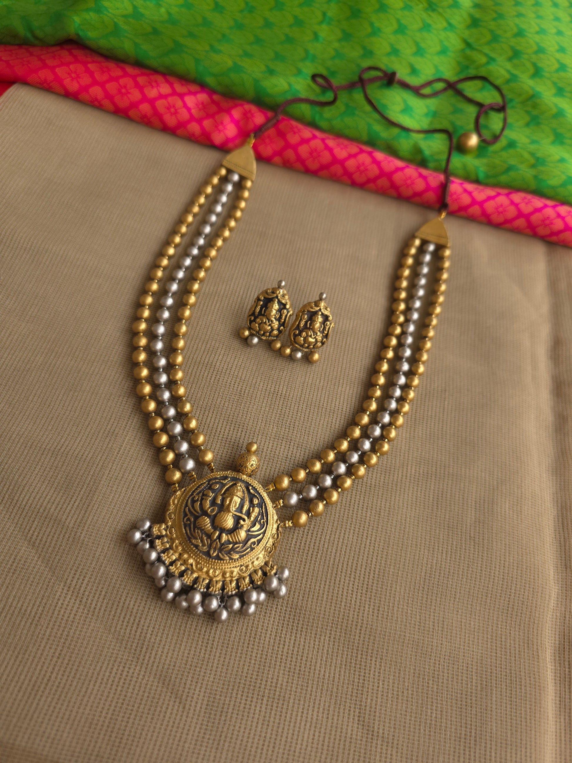 Handmade terracotta necklace with Lord Ganesha pendant