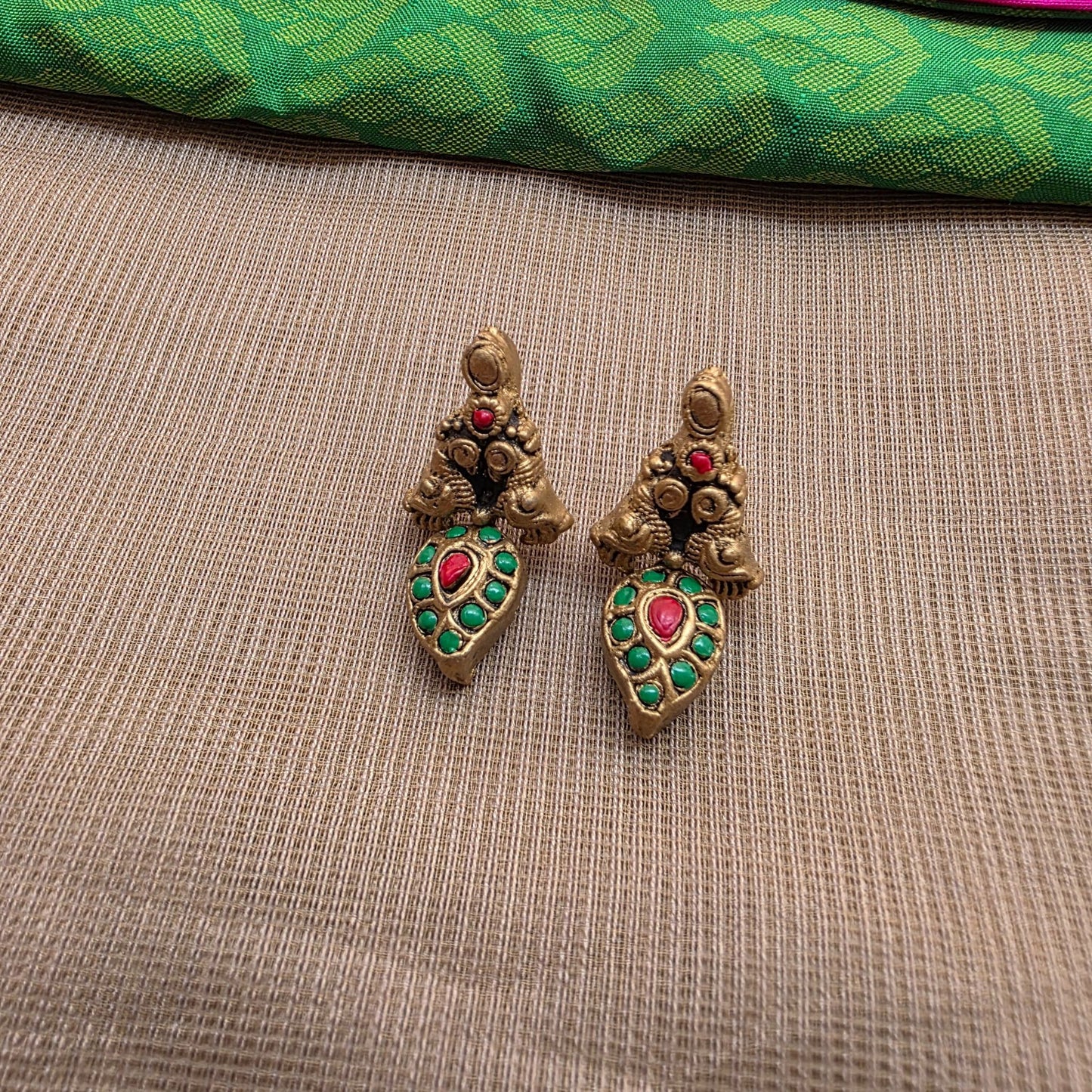 Kemp Mango Terracotta Jewellery Dark Green Jhumka Earrings