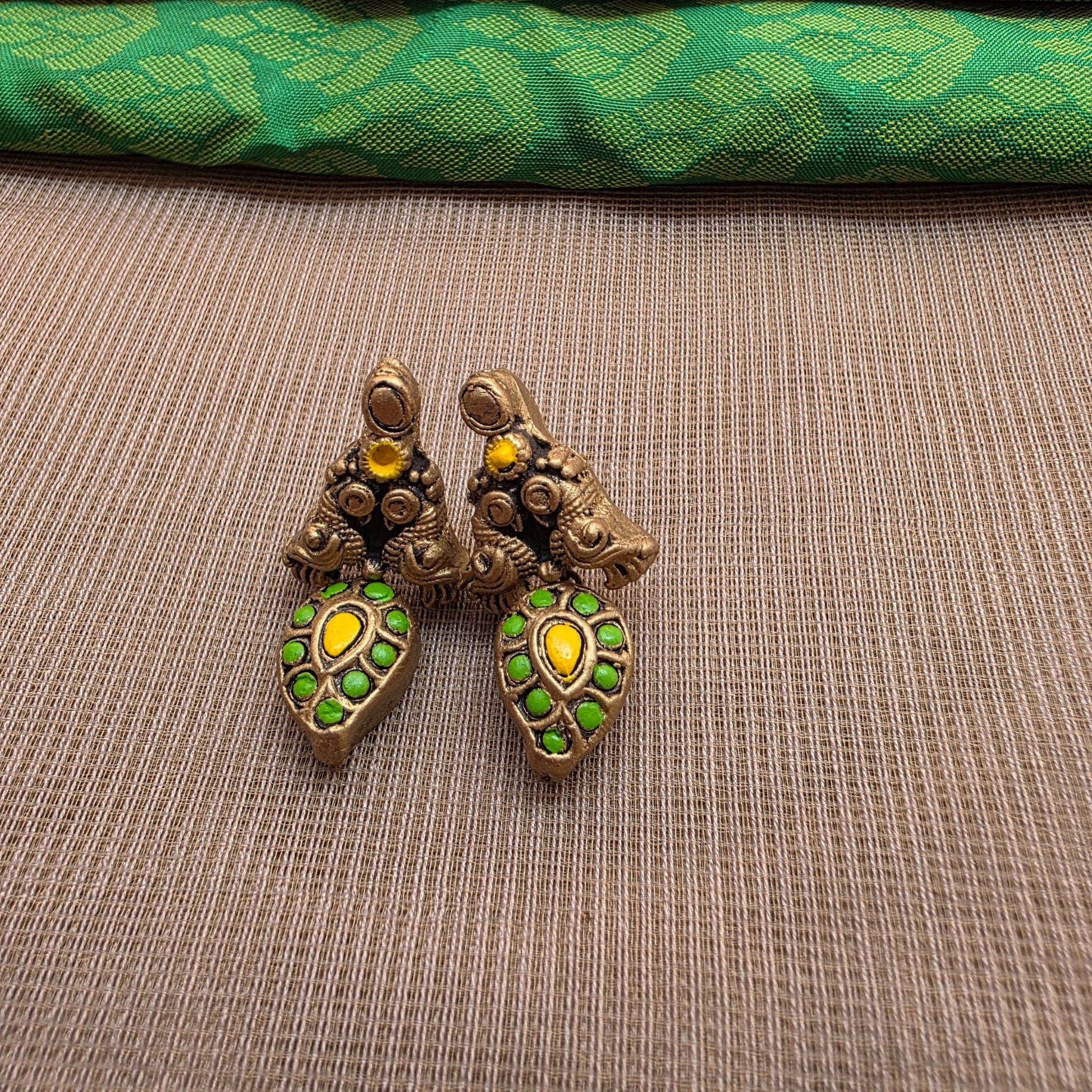 Kemp Mango Terracotta Jewellery Parrot Green Jhumka Earrings