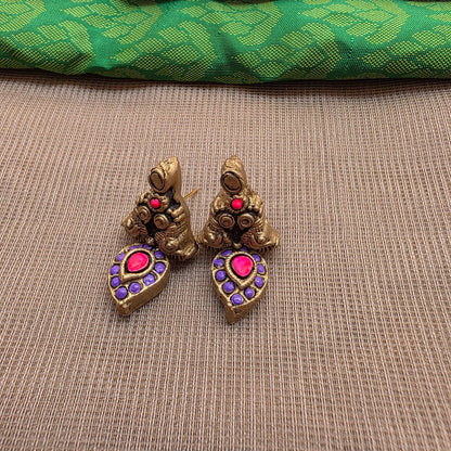 Kemp Mango Terracotta Jewellery Purple Jhumka Earrings