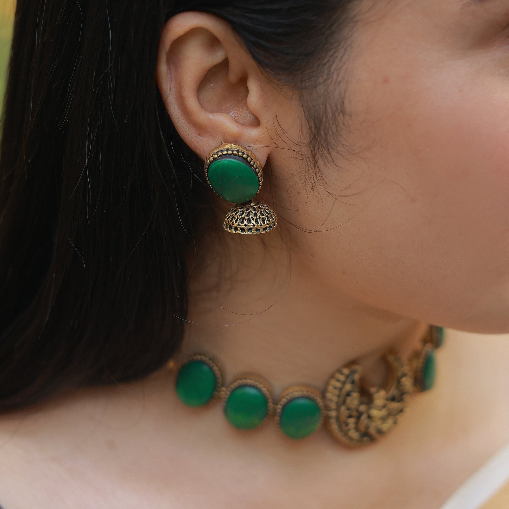 Krishna Green Oval Terracotta Jewellery