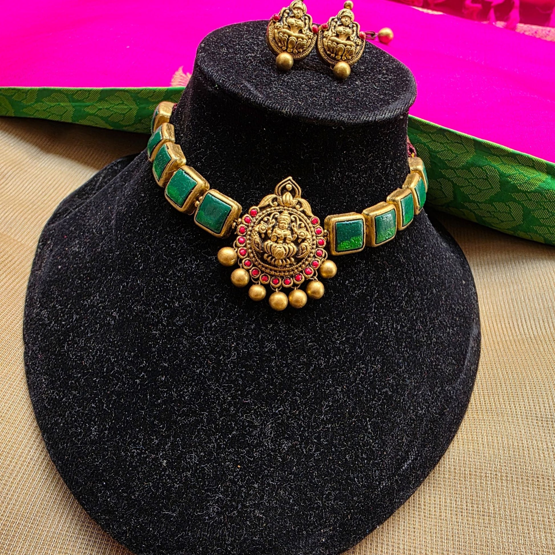 Lakshmi Choker Terracotta Jewellery Dark Green