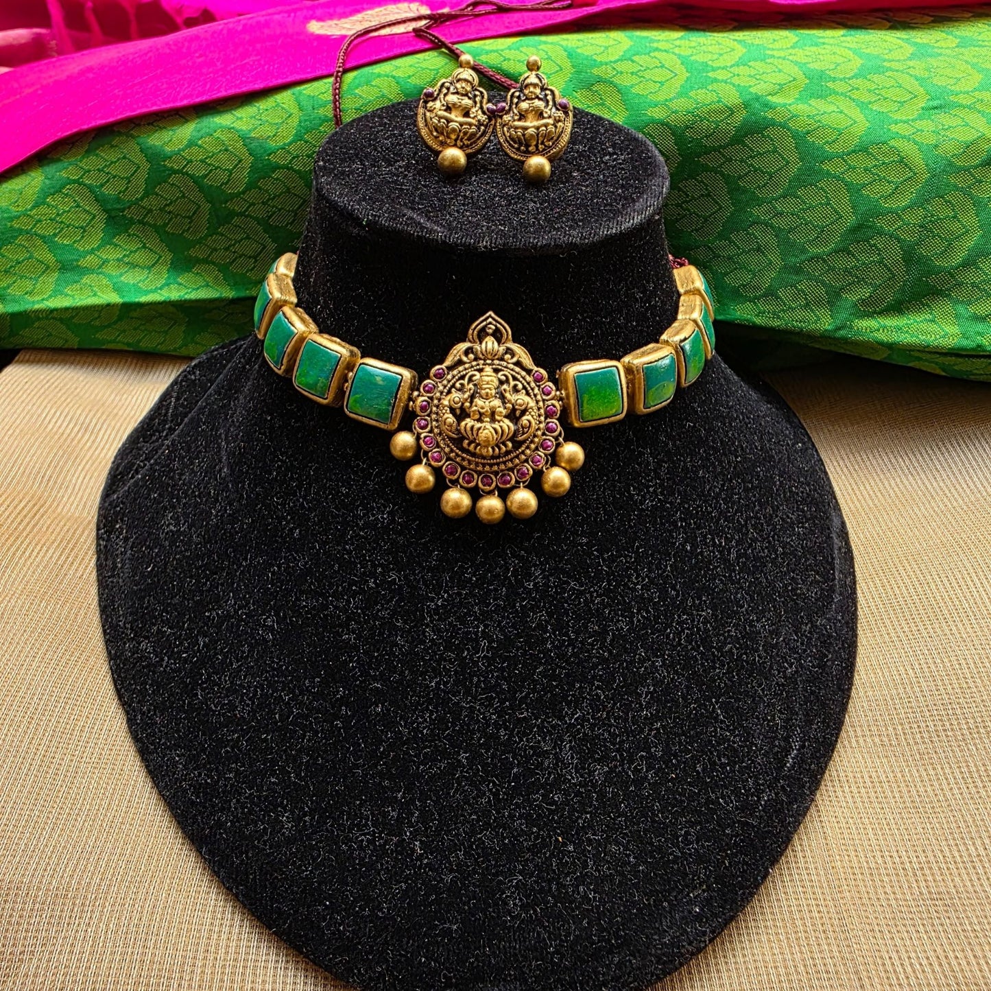 Lakshmi Choker Terracotta Jewellery Light Green