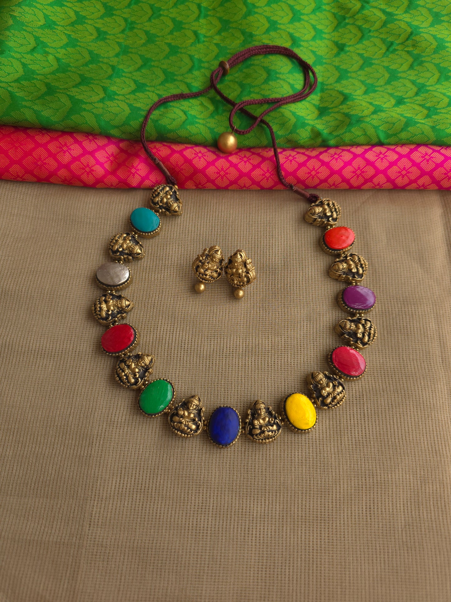 Artisan terracotta jewellery with Lakshmi motif