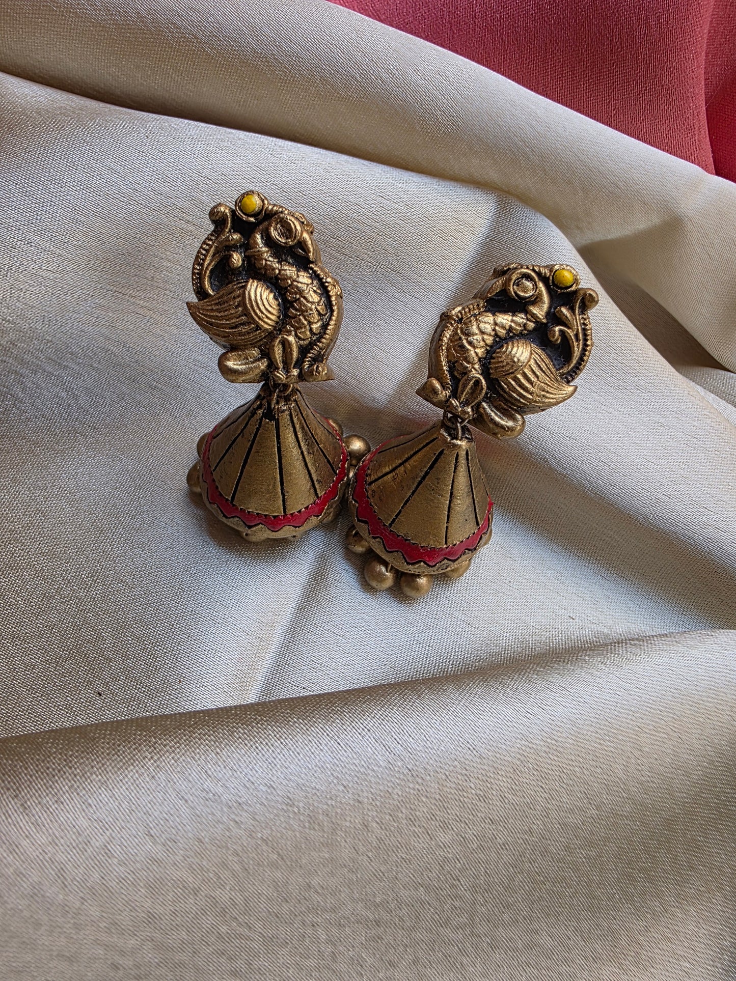 Pink Yellow Mayura Vardhini Terracotta Jewellery