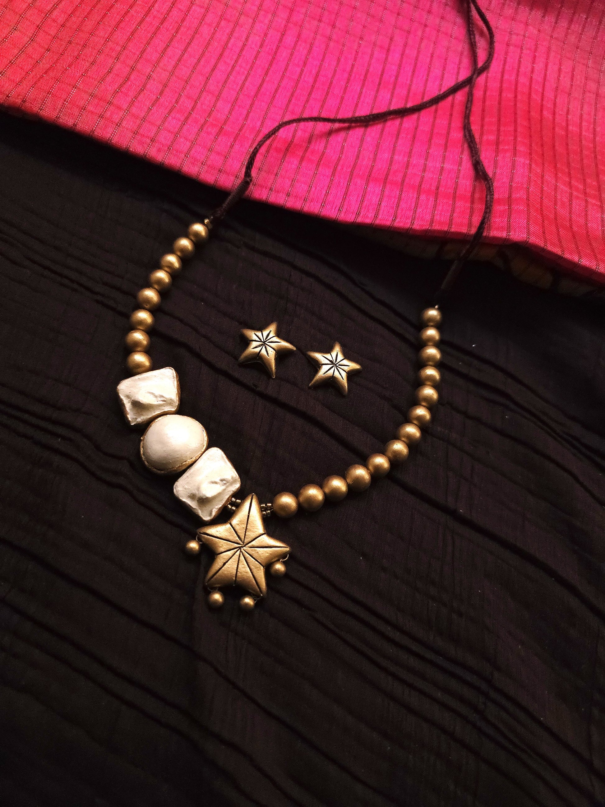 Tara Antique Gold Celestial Star & Textured Metallic Ivory Terracotta Set