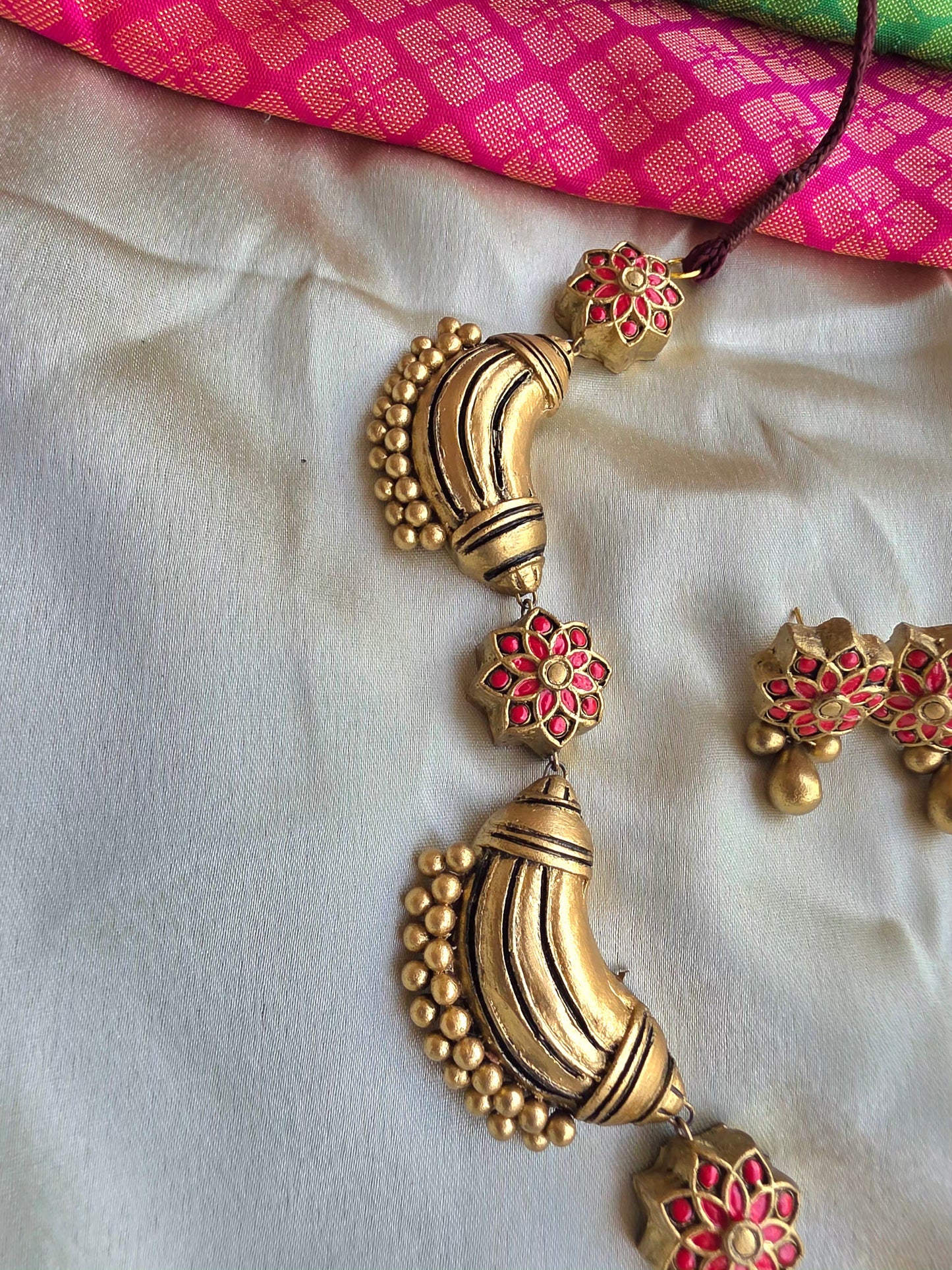 Artisan terracotta necklace red antique gold finish