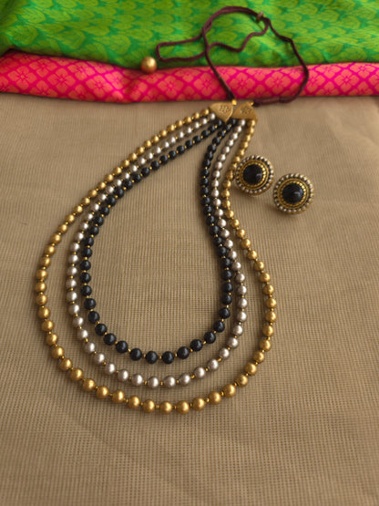 Artisan crafted triple layer terracotta jewellery necklace