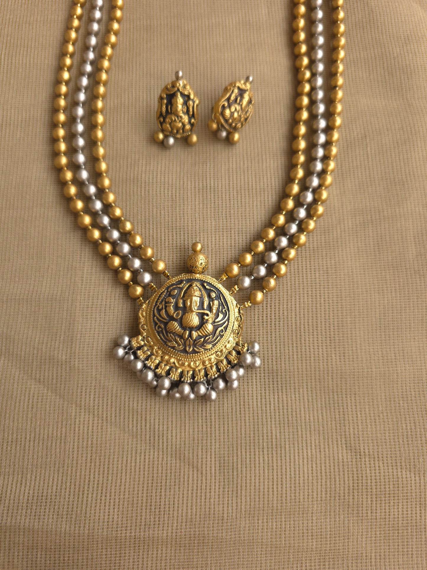Artisan crafted terracotta Ganesha jewellery set