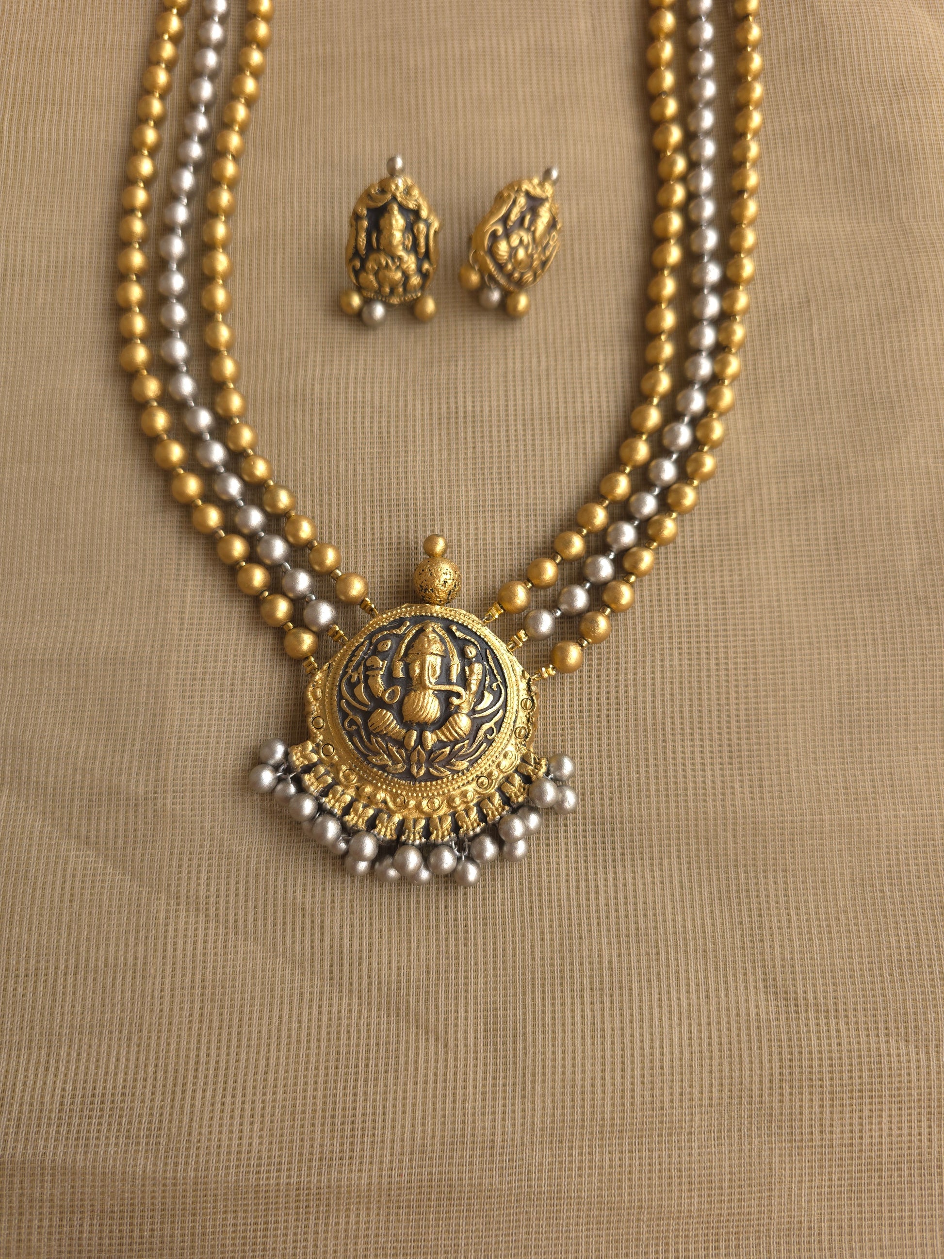 Artisan crafted terracotta Ganesha jewellery set