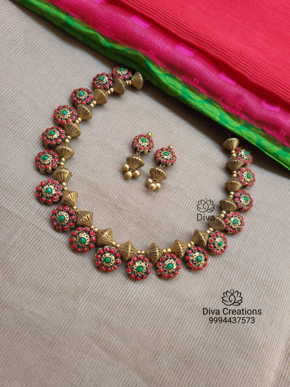 Diamond Flower Drop Terracotta Jewellery